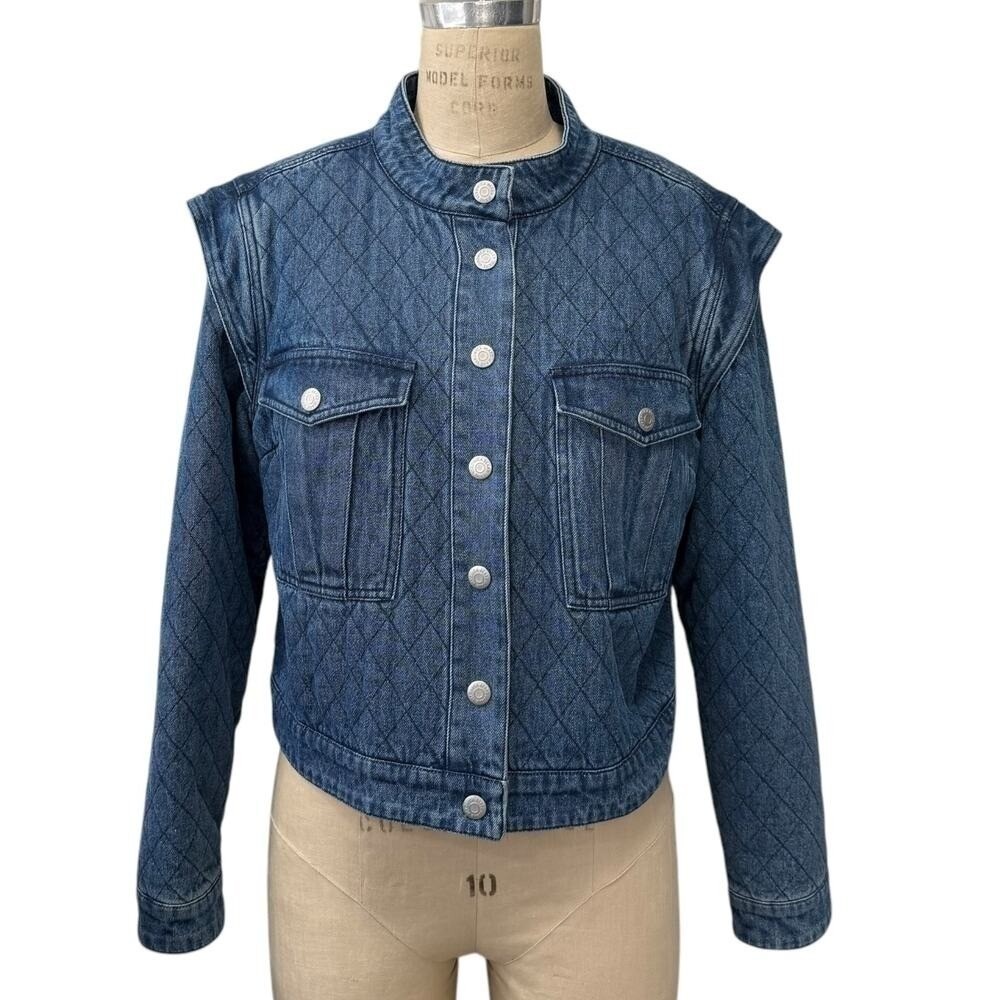 Veronica Beard Jeans Quilted Denim Jacket Button Front Women XL